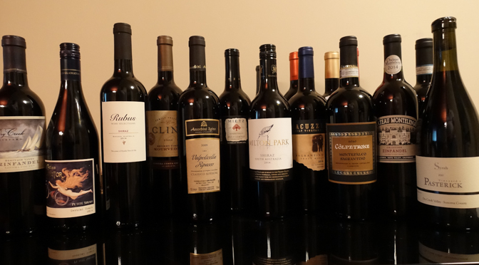 Many bottles of wine of different types.